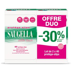 Saugella Cotton Touch - Protège-Slip Hypoallergénique & Doux - Tissu respirant et Fin pour Femmes - Propriétés Anti-Odeur - Peaux Sensibles - Pack de 40 X2