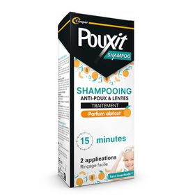 POUXIT Shampoo - Shampooing parfum abricot - Traitement anti-poux et lentes - Agit en 2 applications de 15 minutes (1) - Traitement du cuir chevelu - Flacon de 200 ml