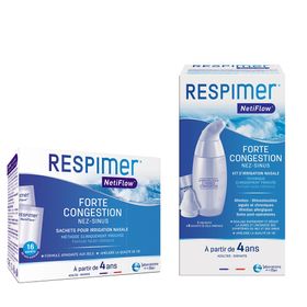 Respimer Netiflow Kit d'Irrigation Nasale + Sachets de sels minéraux pour irrigation nasale