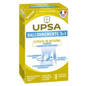 UPSA BALLONNEMENT 3 en 1 Made in France (40 gélules végétales)