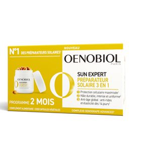 OENOBIOL - SUN EXPERT Préparateur Solaire 3en1 - Complément alimentaire - NOUVEAU-Triple action- Protection cellulaire1 - Hâle intense2 - Anti-âge global3- Prouvé cliniquement - Lot 2 x 30 capsules végétales