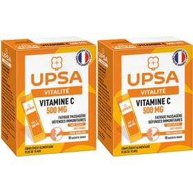 Vitamine C UPSA 500 mg - 10 sticks, prise sans eau - Adulte & Enfants dès 10ans - Complément alimentaire sans sucres, goût orange - Fatigue passagère et défenses immunitaires