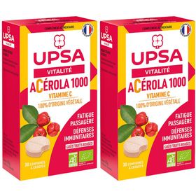 Acérola 1000 BIO UPSA - 30 comprimés à croquer - Adulte - Complément alimentaire, goût fruits rouges - Fatigue passagère et défenses immunitaires