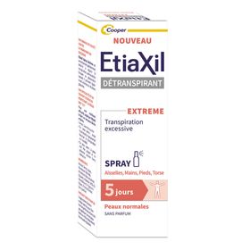 ETIAXIL - Déodorant Detranspirant - Transpiration Excessive - Aisselles Mains Pieds Torse - Extrême 5 jours - Peaux normales - Efficacité 5 jours - Spray - 30 ml