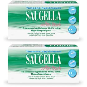 Saugella - Cotton Touch - Tampons Hygiéniques sans Applicateur - Flux Légers- 100% Coton - Hypoallergéniques, Confort et Sécurité - Enrichis en Thymol et en Huile d'Amande Douce - Pack de 16