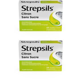 Strepsils Citron Sans Sucre - Traitement Antiseptique du Mal de Gorge - À partir de 6 ans