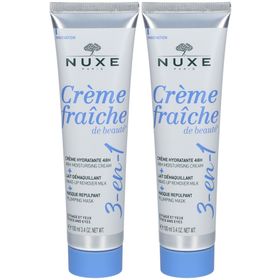 Nuxe Crème fraîche de beauté® 3-en-1, Crème Hydratante 48h, Lait Démaquillant, Masque Repulpant
