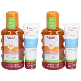 Eucerin® SUN PROTECTION OIL CONTROL Spray Transparent SPF 50 et SENSITIVE RELIEF Gel-creme OFFERT