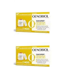 OENOBIOL - SUN EXPERT Préparateur Solaire 3en1 - Complément alimentaire - NOUVEAU-Triple action- Protection cellulaire1 - Hâle intense2 - Anti-âge global3- Prouvé cliniquement - Lot 2 x 30 capsules végétales