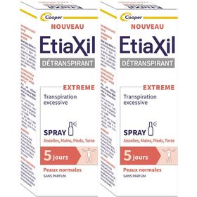 ETIAXIL - Déodorant Detranspirant - Transpiration Excessive - Aisselles Mains Pieds Torse - Extrême 5 jours - Peaux normales - Efficacité 5 jours - Spray - 30 ml
