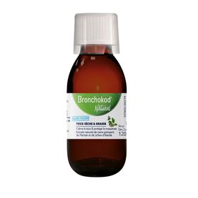 BRONCHOKOD NATUREL TOUX SECHE & GRASSE SANS SUCRE- dès 2 ans - Goût pêche- Flacon 120 ML