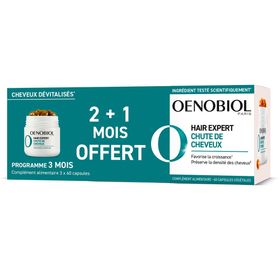 OENOBIOL HAIR EXPERT Chute de Cheveux LOT DE 3 - Formule concentrée - Favorise la croissance - Préserve la densité des cheveux - Complément alimentaire - 3x60 capsules - Programme 3 mois