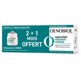 OENOBIOL HAIR EXPERT Fortifiant Intégral LOT DE 3 - Kératine - Redonne force et résistance1 pour des cheveux éclatants de santé - Complément alimentaire 3X60 comprimés - Programme 3 mois