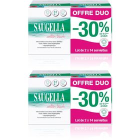 Saugella - Cotton Touch - Serviettes hygiéniques de Jour extra-fines avec ailettes - 100% coton hydrophile - Hypoallergénique - Extraits de Thym et de Calendula - Jour - Pack de 14 X2