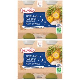 BABYBIO Petit pot Petits pois, Maïs doux d'Aquitaine, Riz de Camargue