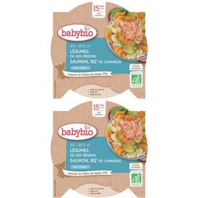 Babybio MÉLI-MÉLO DE LÉGUMES DE NOS RÉGIONS SAUMON ET RIZ DE CAMARGUE À L'OSEILLE dès 15 mois