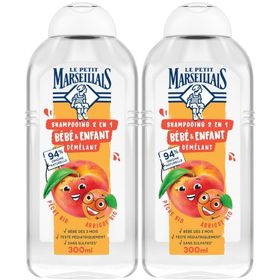Le Petit Marseillais Shampooing 2 en 1 Bébé & Enfant Démêlant Pêche Bio & Abricot Bio