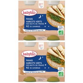 BABYBIO Menu Panais du Centre-Val de Loire, Haricots verts des Hauts-de-France, Riz de camargue