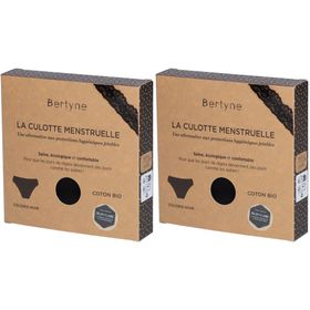 BERTYNE La Culotte Menstruelle - Dentelle Coton bio - Flux moyen - Taille L - Noir