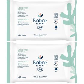 Biolane Expert - Lingettes à l'Eau Bio - Peaux Sensibles - 54 lingettes