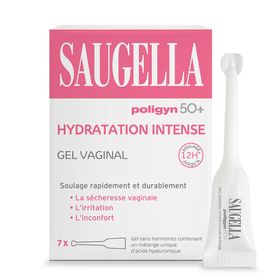 Saugella Poligyn 50+ Gel Vaginal Hydratation Intense, soin sans hormones contre la sécheresse et l’irritation vaginale liées à la ménopause, à l’acide hyaluronique, 7 unidoses de 4 ml