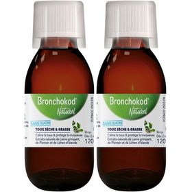 BRONCHOKOD NATUREL TOUX SECHE & GRASSE SANS SUCRE- dès 2 ans - Goût pêche- Flacon 120 ML