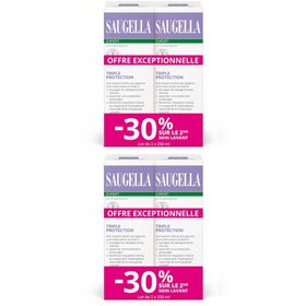 Saugella - Triple Protection - Soin Lavant Intime- Inconforts intimes - Brûlures, démangeaisons, mauvaises odeur - à base de Thym et Zinc - Lot de 2x250 ml