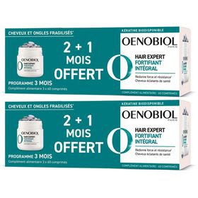 OENOBIOL HAIR EXPERT Fortifiant Intégral LOT DE 3 - Kératine - Redonne force et résistance1 pour des cheveux éclatants de santé - Complément alimentaire 3X60 comprimés - Programme 3 mois