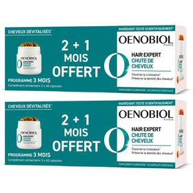 OENOBIOL HAIR EXPERT Chute de Cheveux LOT DE 3 - Formule concentrée - Favorise la croissance - Préserve la densité des cheveux - Complément alimentaire - 3x60 capsules - Programme 3 mois