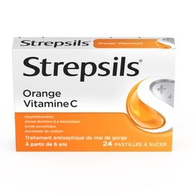 Strepsils Orange Vitamine C - Traitement Antiseptique du Mal de Gorge - À partir de 6 ans