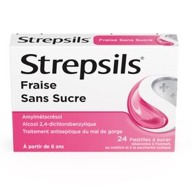 Strepsils Fraise Sans Sucre - Traitement Antiseptique du Mal de Gorge - À partir de 6 ans