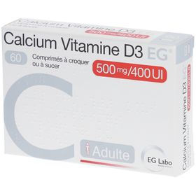 EG Labo Calcium Vitamine D3 500 mg/400 UI Comprimés à Croquer ou Sucer