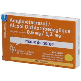 Amylmetacresol/Alcool dichlorobenzylique Biogaran Conseil – Pastille 0,6 mg/1,2 mg Miel Citron