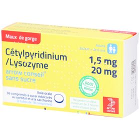 Arrow comprimé à sucer sans sucre cétylpyridinium/lysozyme
