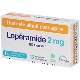 LOPERAMIDE EG CONSEIL 2 mg contre diarrhées - Dès 12 ans - Boîte 12 comprimés