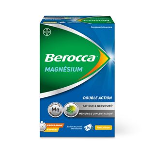 Berocca Magnésium - Double action fatigue et nervosité, mémoire et concentration - programme express 14j - 14 sachets