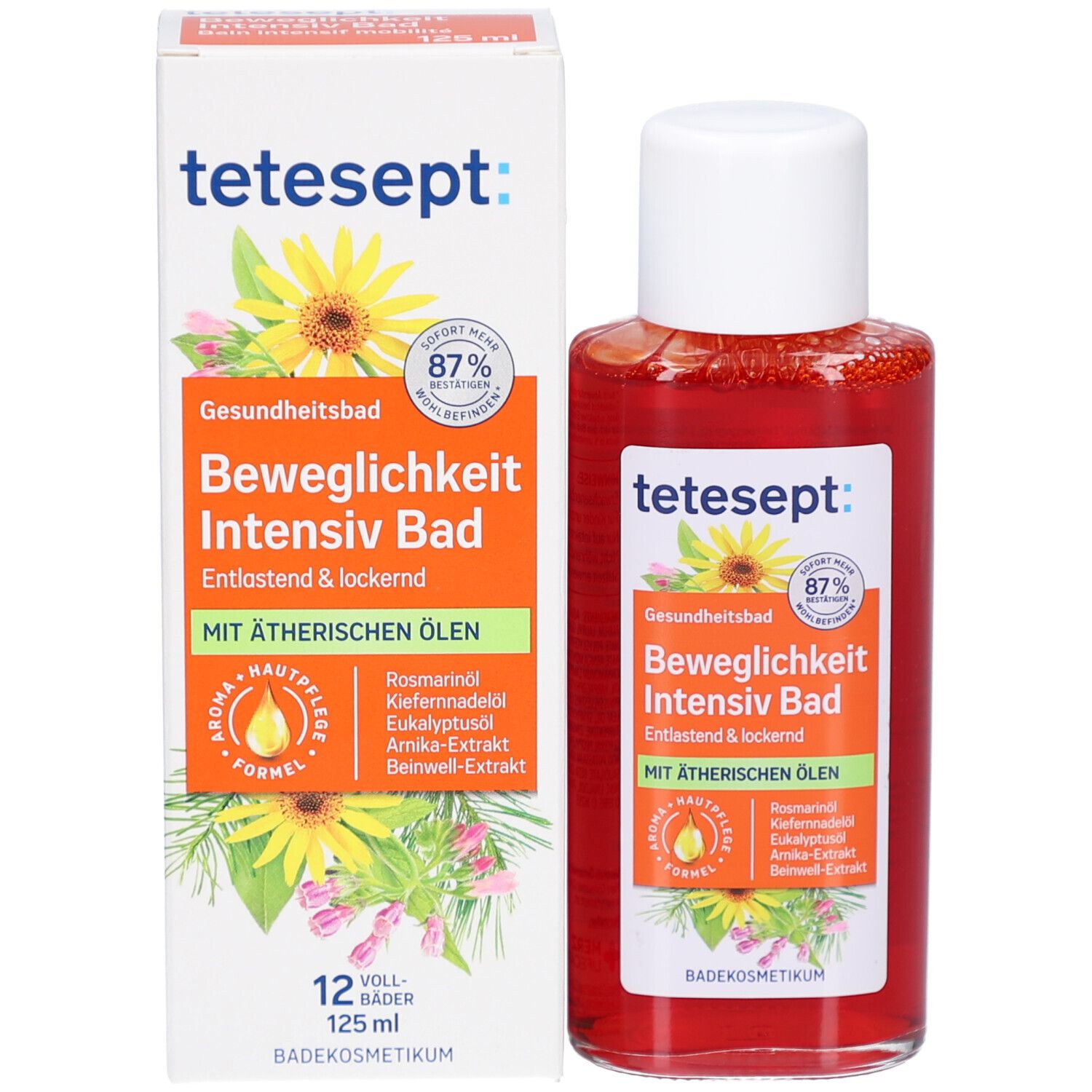 tetesept Beweglichkeit Intensiv Bad. Bouteille et carton. 125 ml. Vegan.