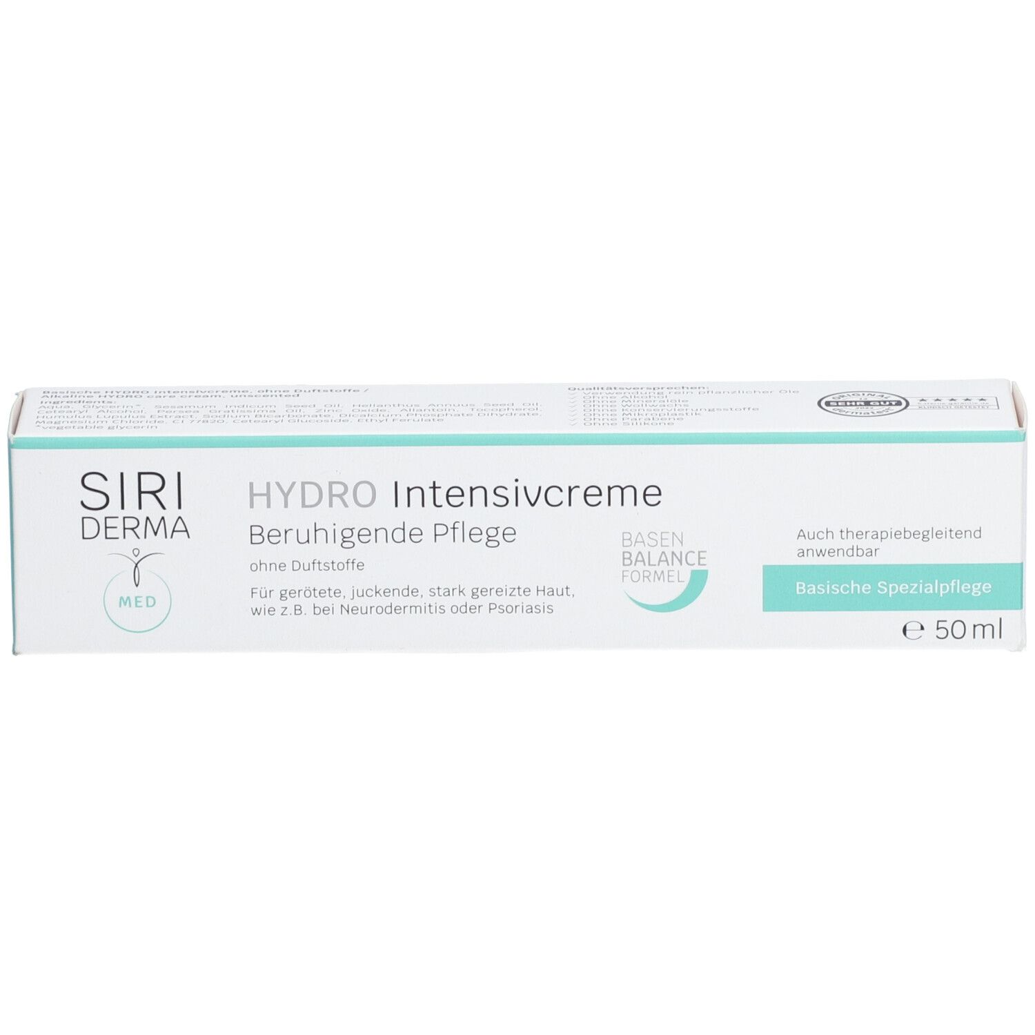Emballage SIRIDERMA HYDRO Intensivcreme, 50ml, avec "Basen Balance Formel".