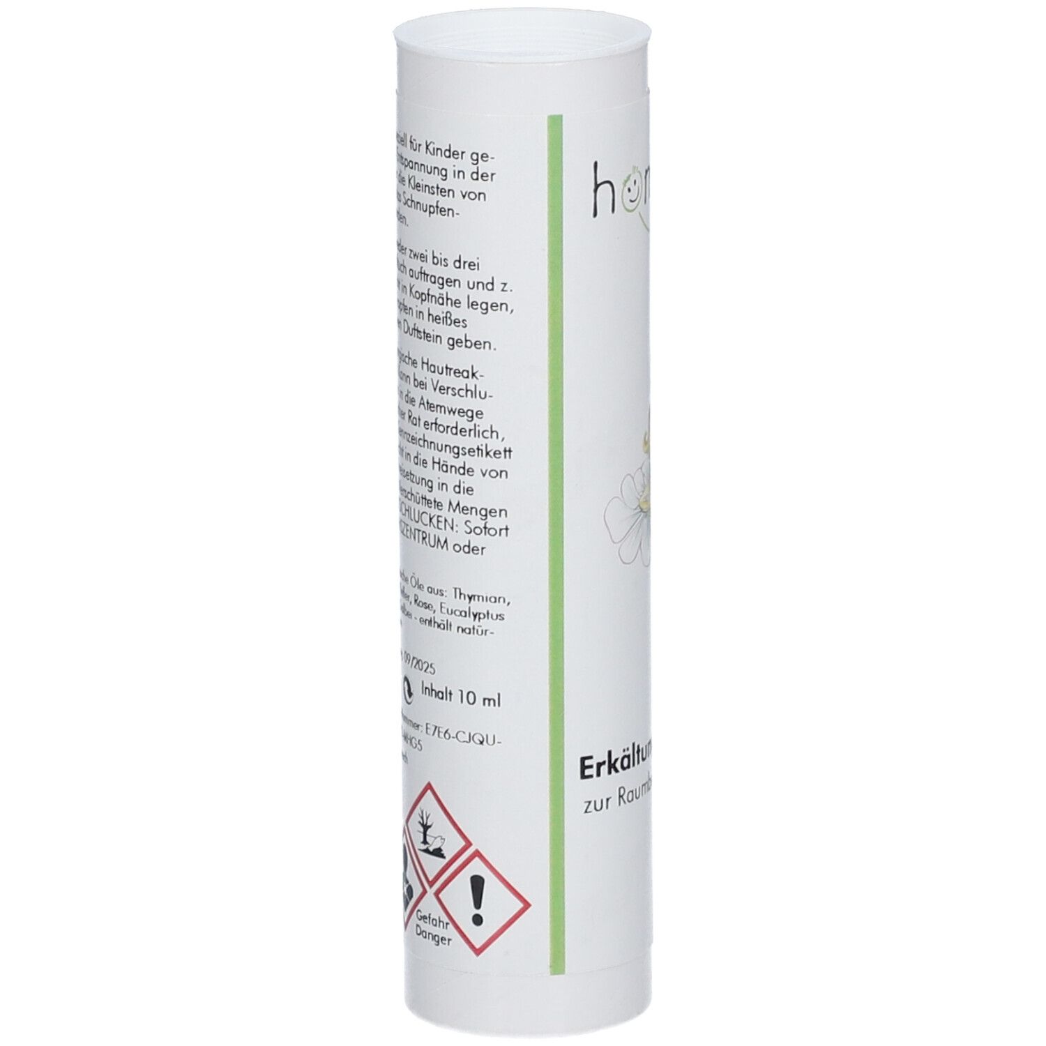 Arrière du tube avec instructions d'utilisation, contenu (10 ml) et symboles de danger.
