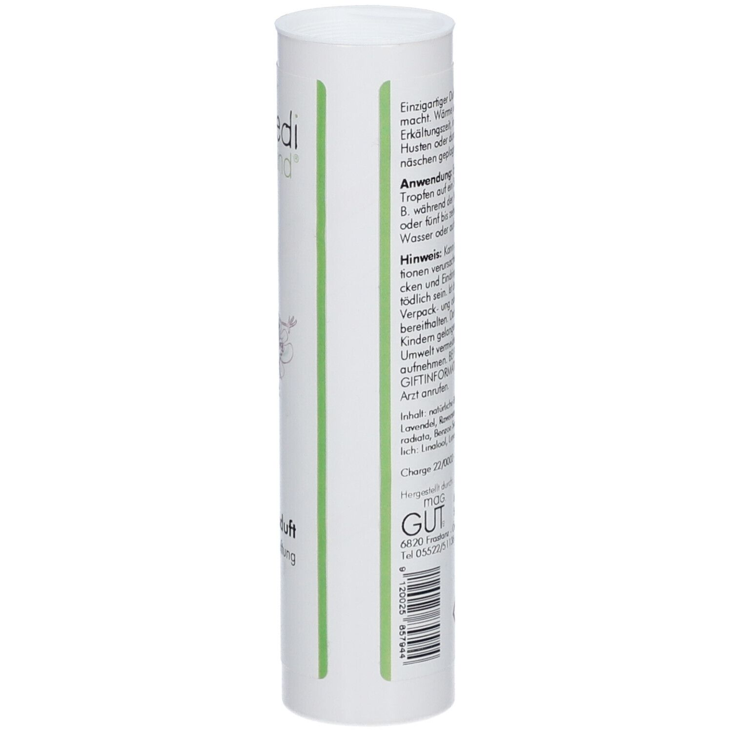 Vue latérale du tube avec instructions d'utilisation, contenu (10 ml) et symboles de danger.