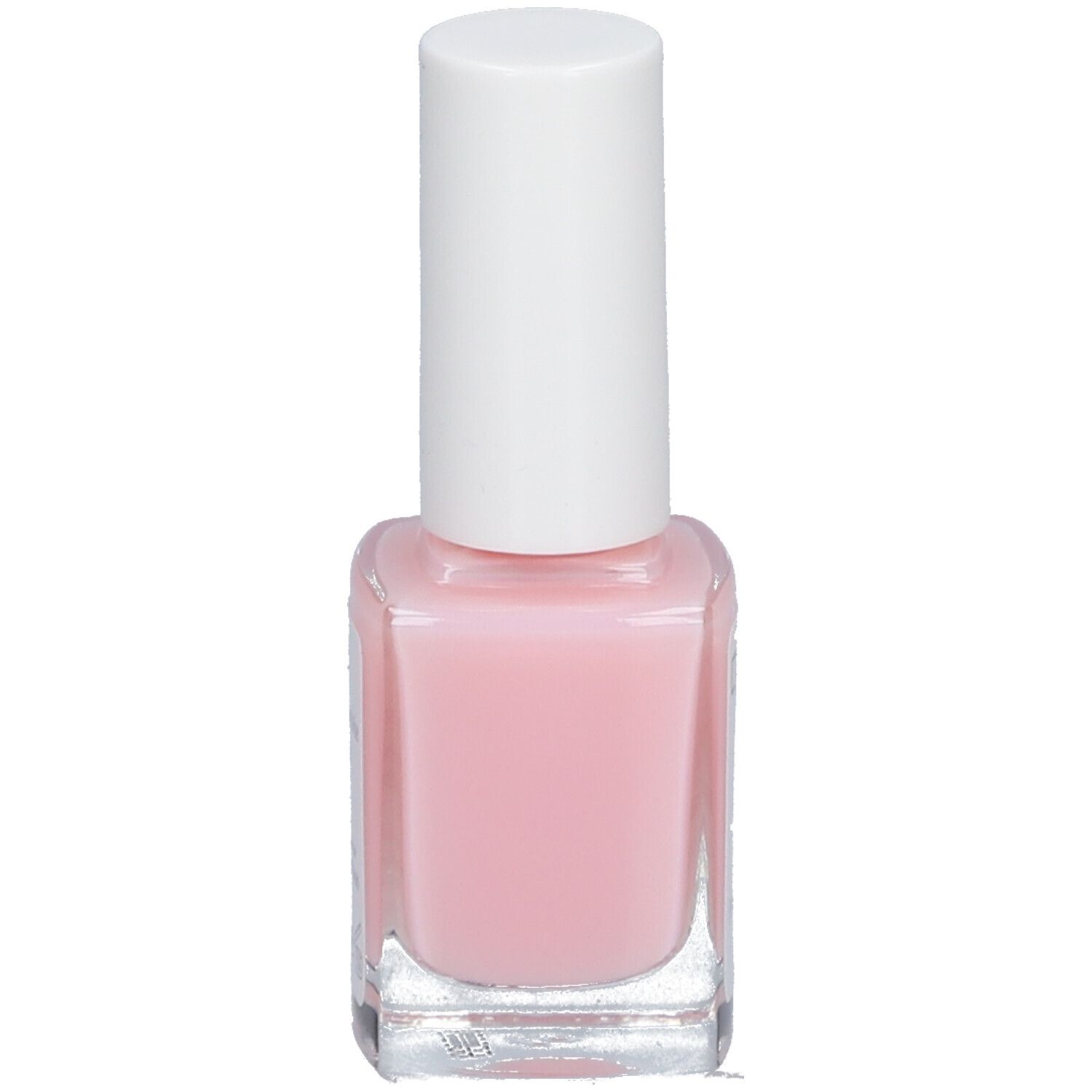 Masque pour ongles rose dans un flacon carré en verre avec bouchon blanc. Produit sans emballage.