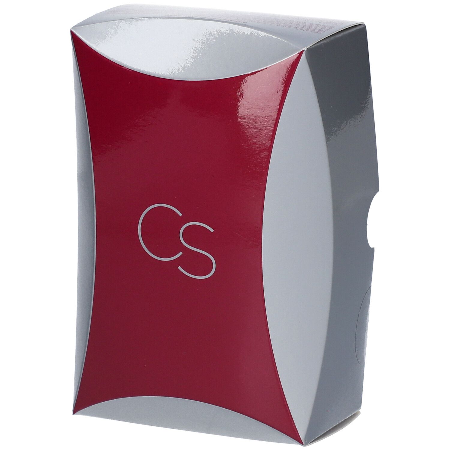 Boîte grise, rouge et argent. Le logo "CS" est visible sur le devant.