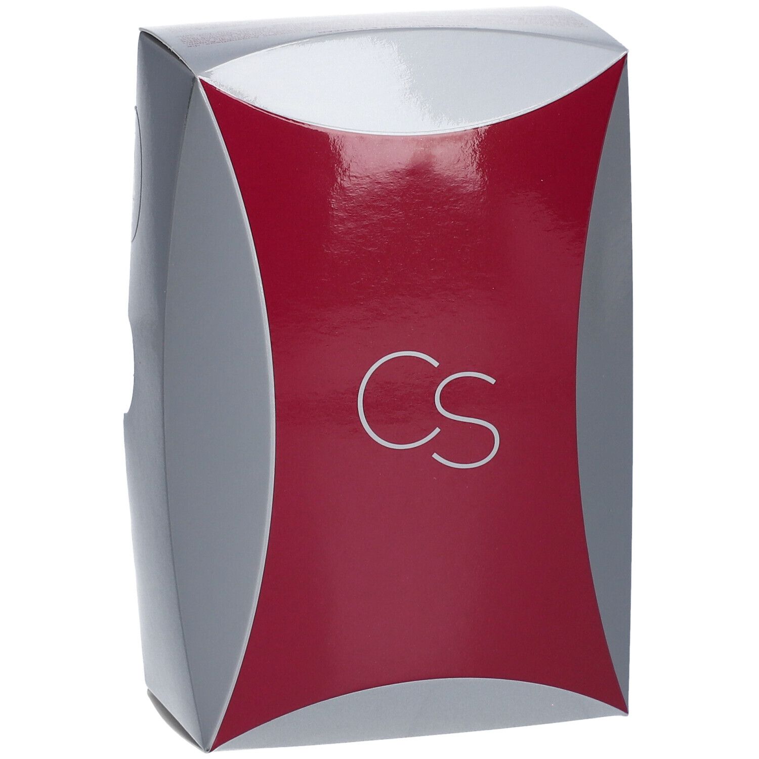 Boîte grise, rouge et argent. Le logo "CS" est visible sur le devant.