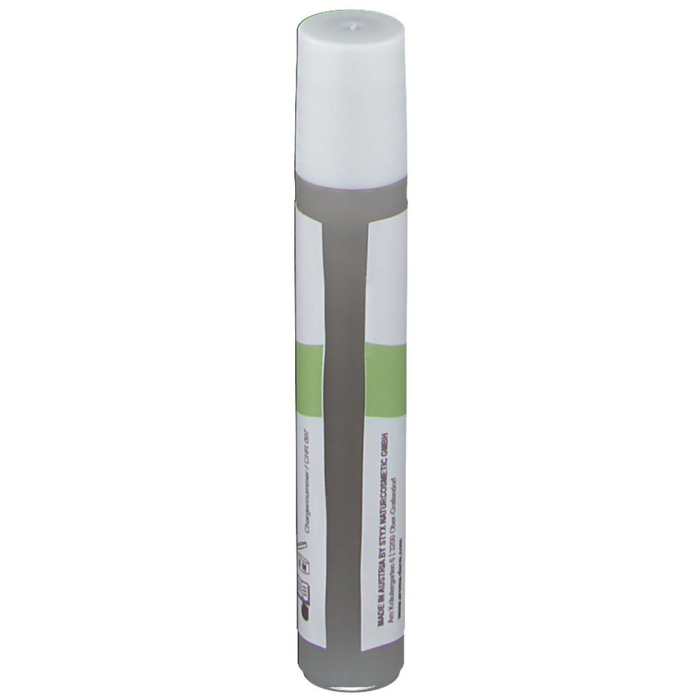 Pot gris avec couvercle blanc et accents verts et gris sur l'étiquette.