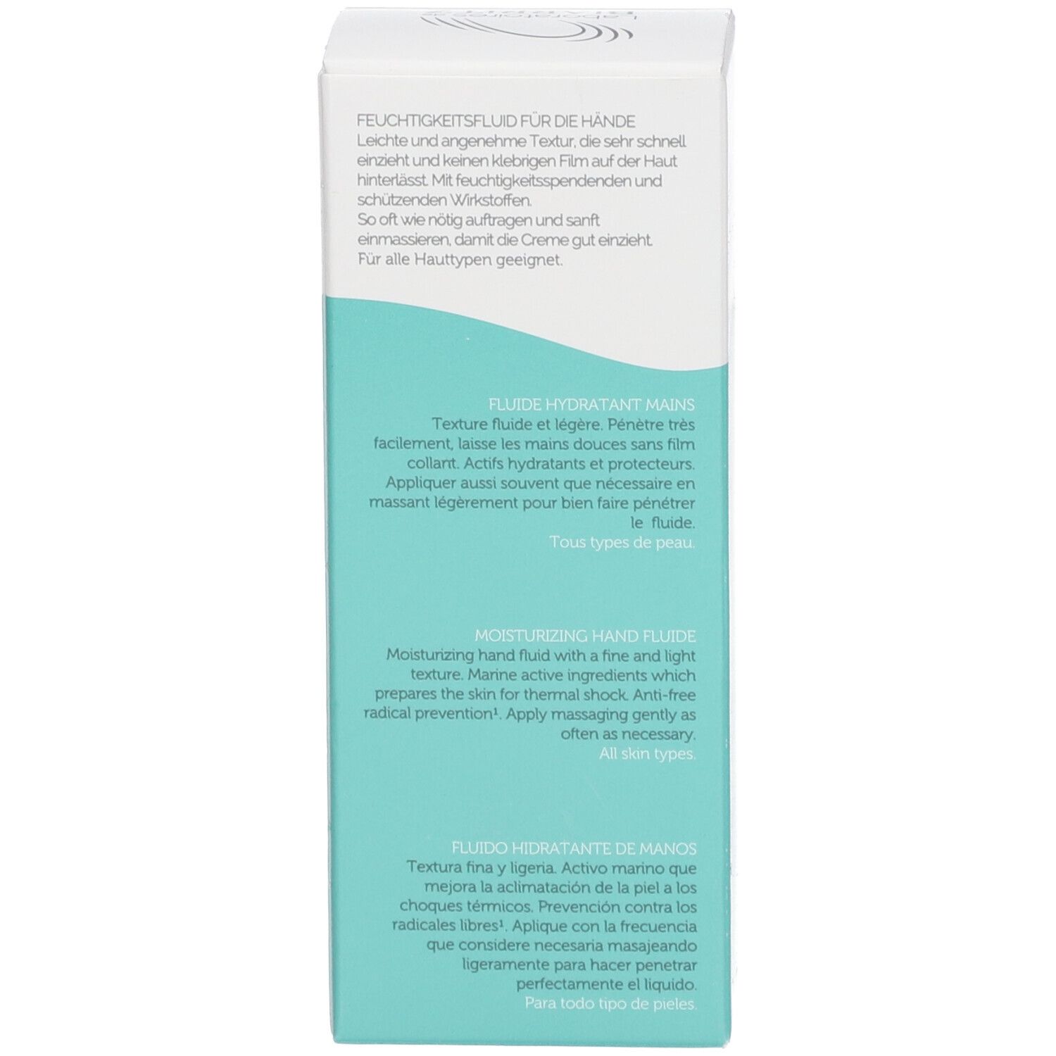 Côté de l'emballage. Texte multilingue. Logo Laboratoires de Biarritz. Logo Bio.