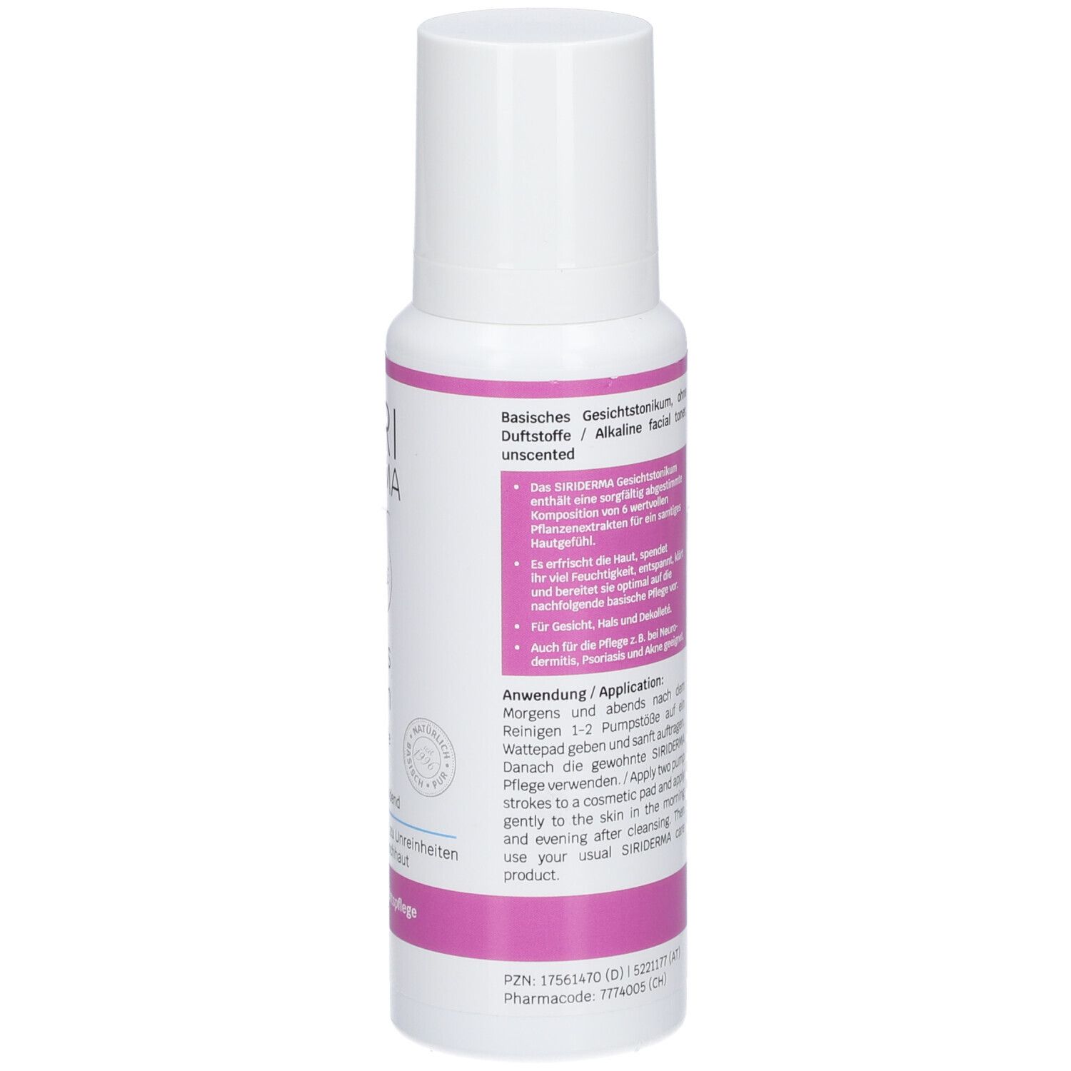 Dos du flacon blanc. Inscription avec instructions d'utilisation et ingrédients. Label Vegan. 150 ml.