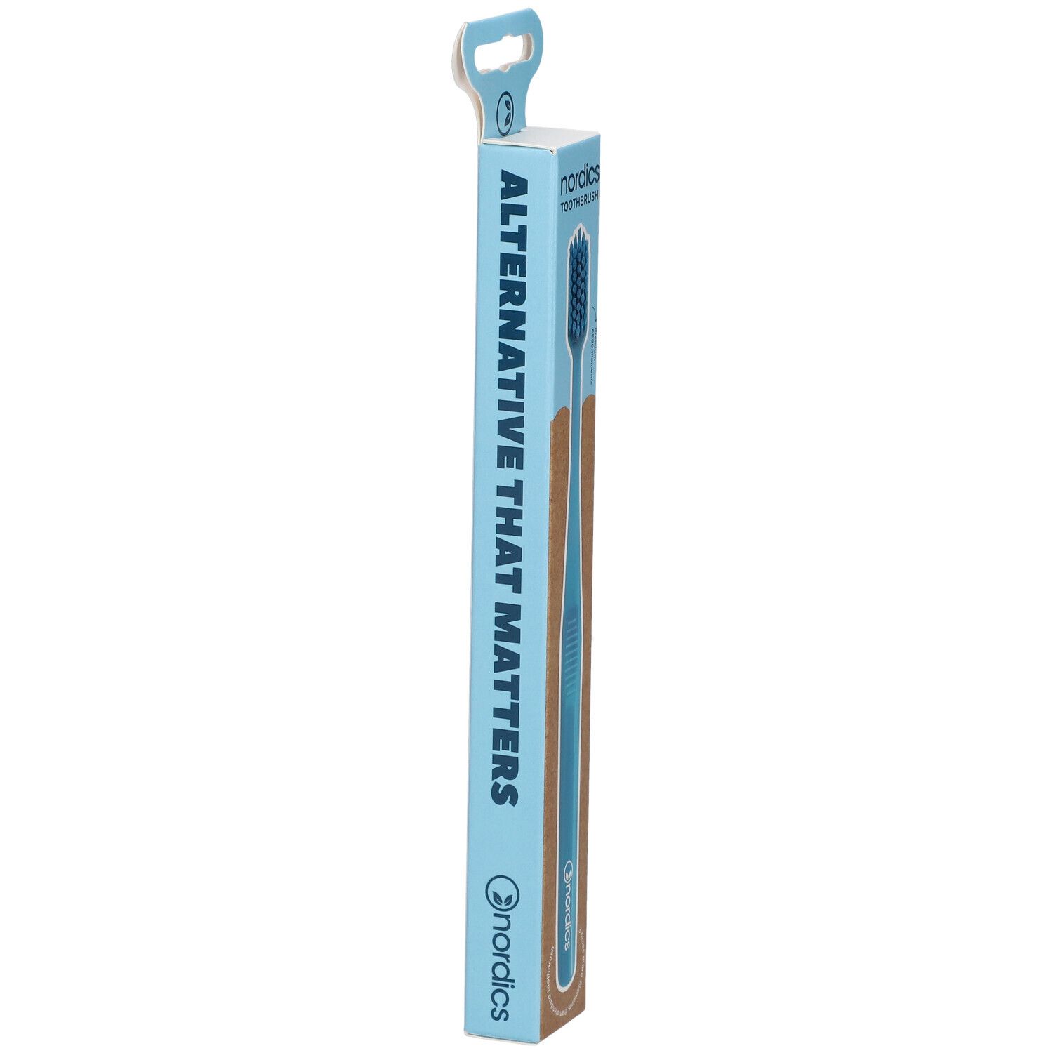 Emballage avec brosse à dents. Inscription : ALTERNATIVE THAT MATTERS. Marque : nordics.