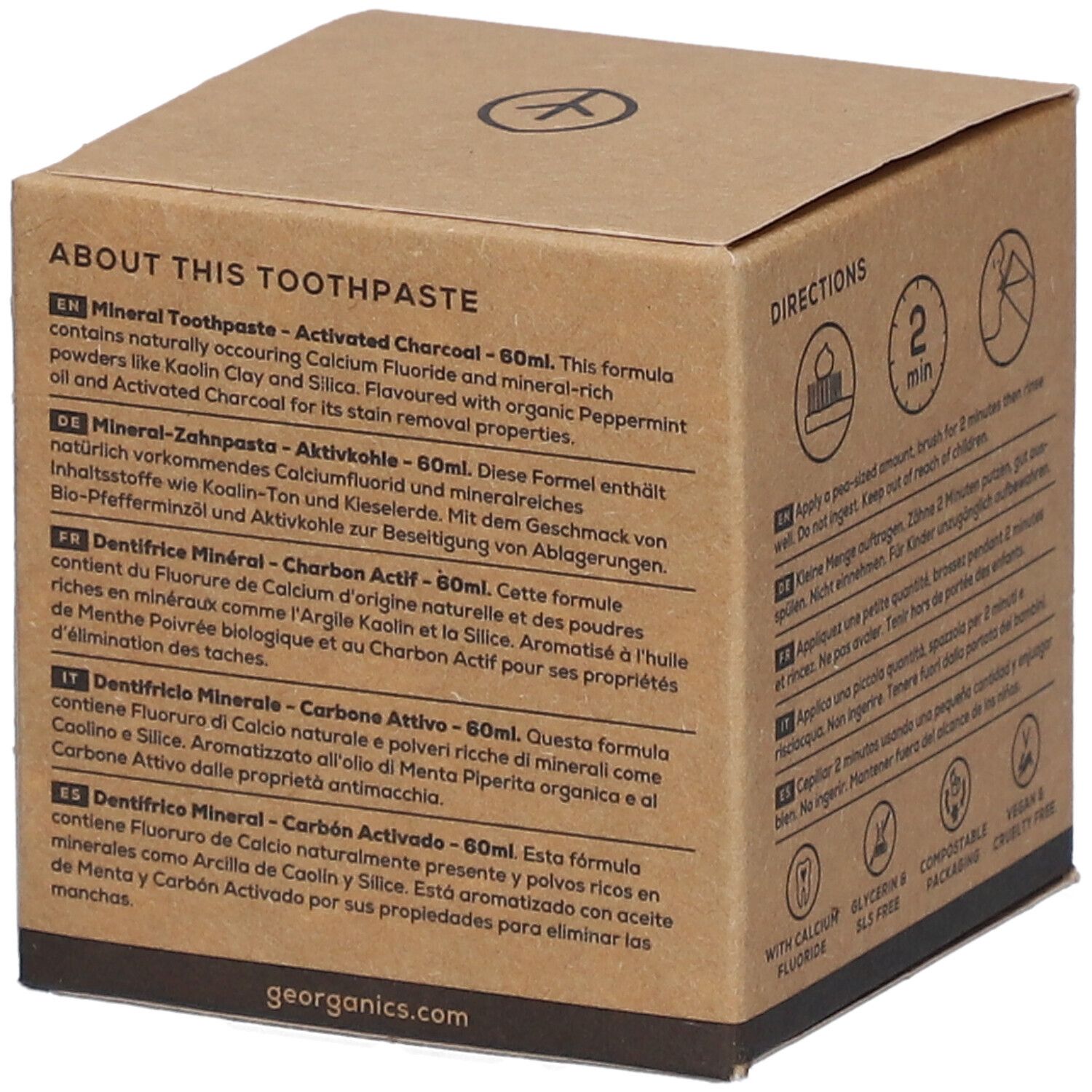 GEORGANICS Dentifrice: Description du produit en allemand, anglais, français, italien, espagnol. 60ml.