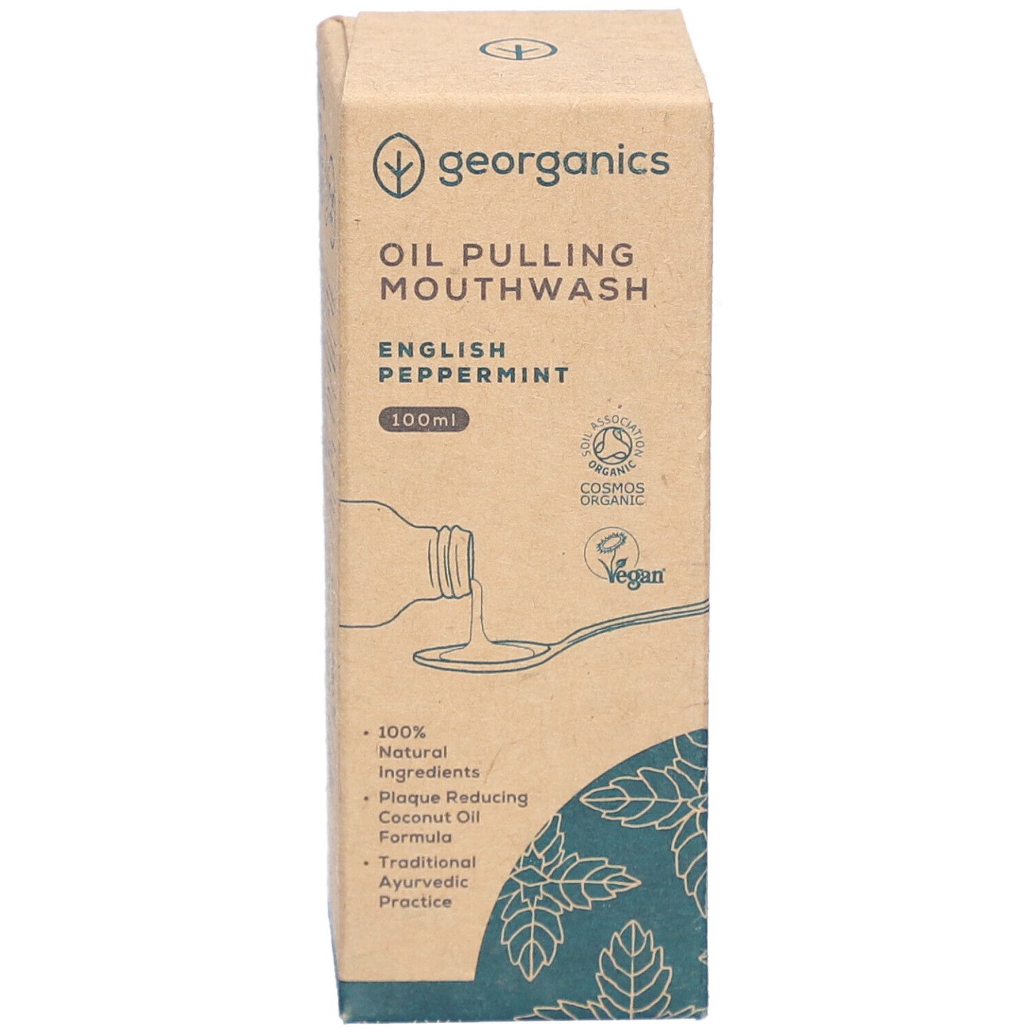 Georganics Oil Pulling Mouthwash, English Peppermint, 100ml. Certifié Cosmos Organic et Vegan.