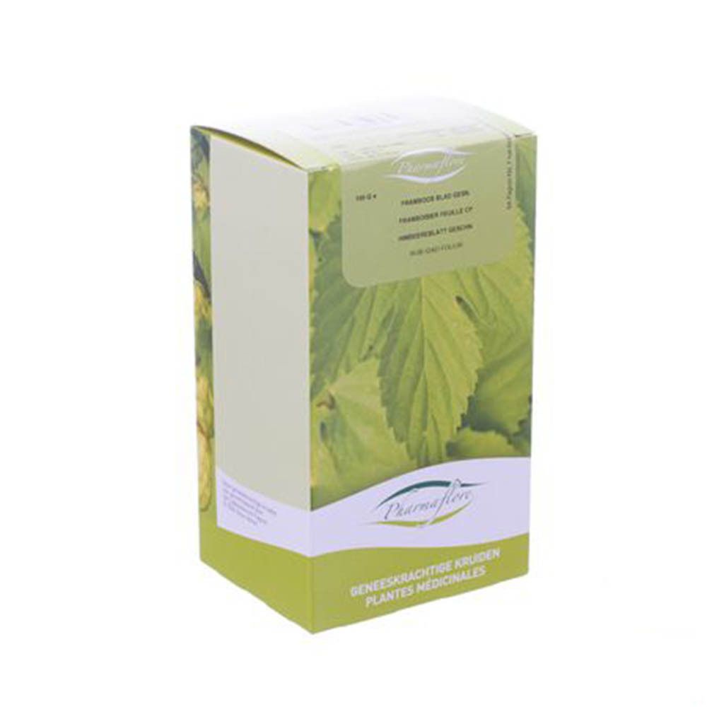 Boîte Pharmaflore Framboisier. Emballage vert et blanc avec nom du produit et feuilles.